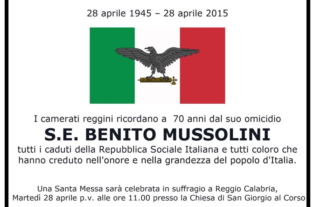 Annullata la messa a Reggio in memoria di Mussolini 
La Diocesi: «Meglio evitare strumentalizzazioni»