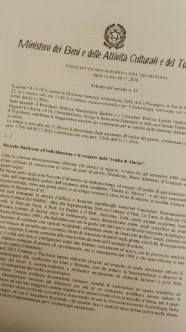 Provvedimento del Ministero sulle ricerche per Alarico