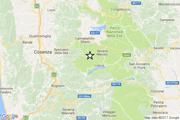 Scossa di terremoto a pochi chilometri da Cosenza: magnitudo 3.1