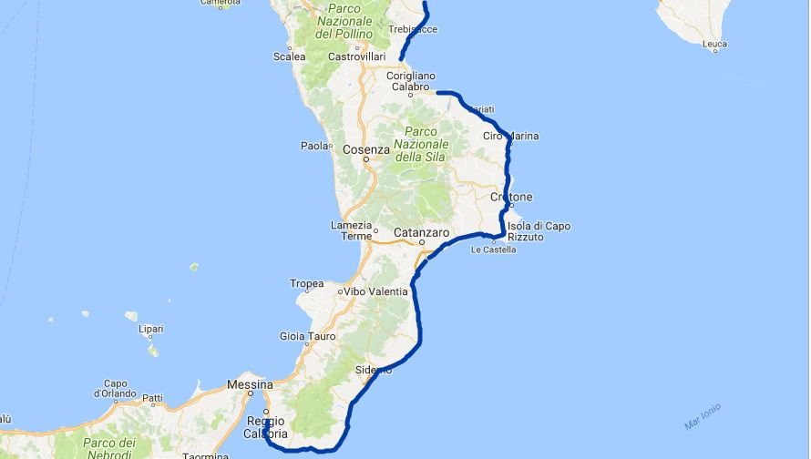Il tracciato della 106 in Calabria
