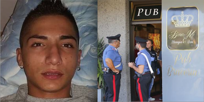 Il 21enne Antonio Bevilacqua e il pub di Montesilvano dove nella notte di sabato è stato ucciso a colpi di fucile (foto da Il Centro)