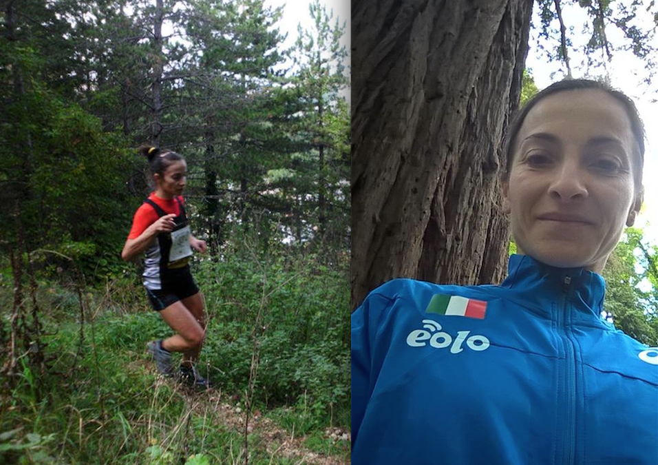 Lidia Mongelli durante una corsa e con la maglia della CorrerePollino (foto da facebook)
