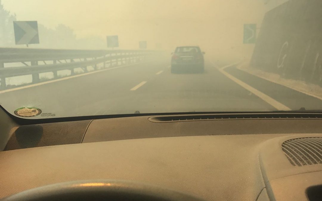 Il tratto dell'A2 interessato dall'incendio