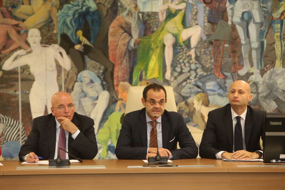 Oliverio, Musmanno e Gianpiero Strisciuglio durante la conferenza stampa