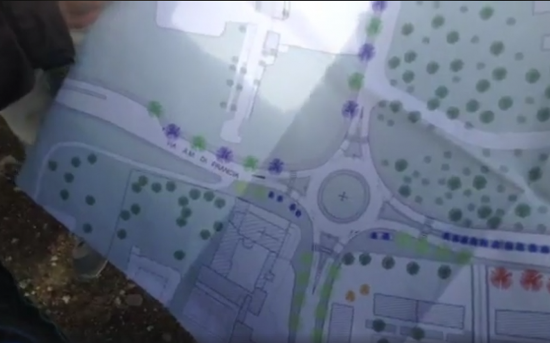 Il progetto di rotatoria che mette a rischio la pineta di rione Lanera a Matera (foto da Youtube)