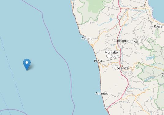 Registrata una scossa in mare nel Tirreno cosentinoIl terremoto ha avuto una magnitudo di 3.6