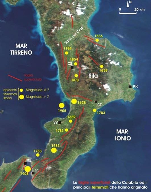 I terremoti più forti e le faglie della Calabria