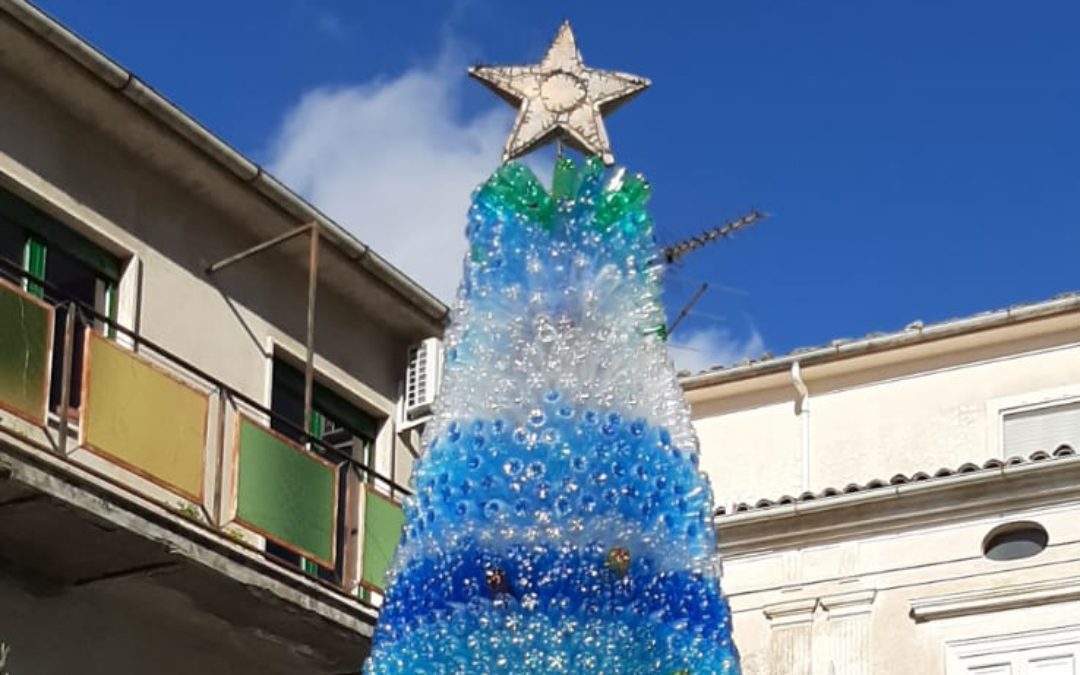 L'albero di Natale realizzato ad Aiello Calabro con le bottiglie di plastica