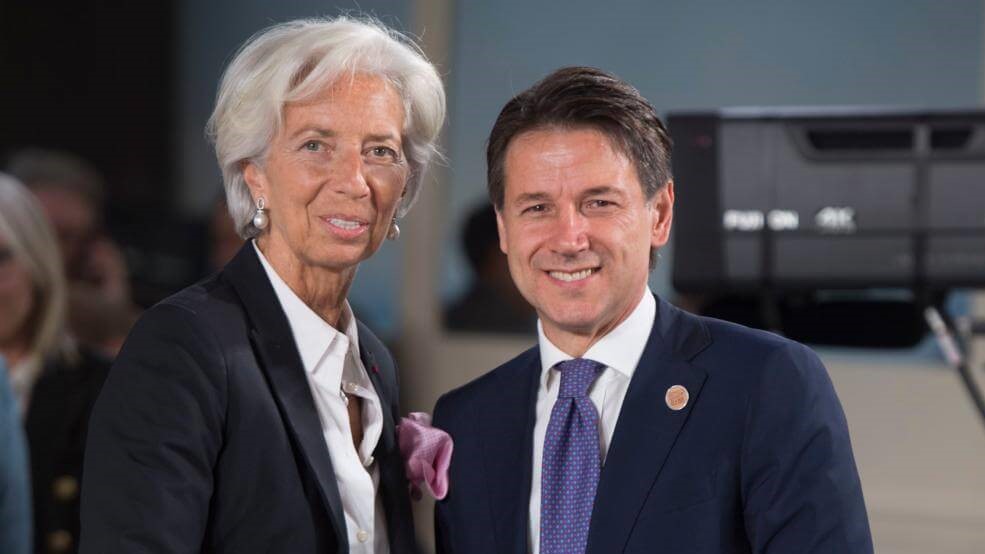 Christine Lagarde, presidente della Bce, con Giuseppe Conte