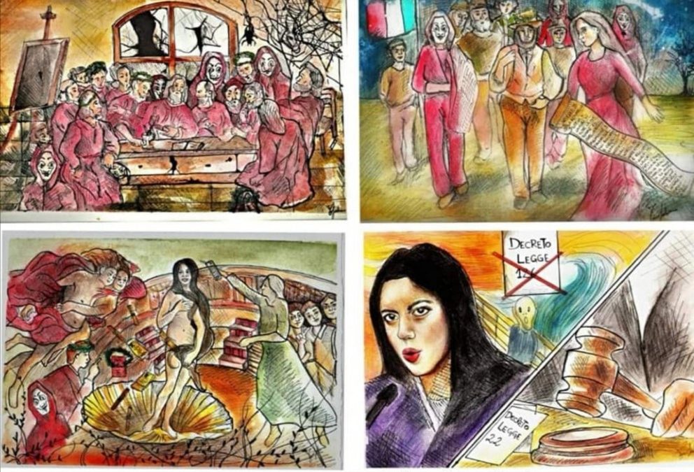 Alcune delle vignette satiriche del gruppo Unitixlaterzafascia