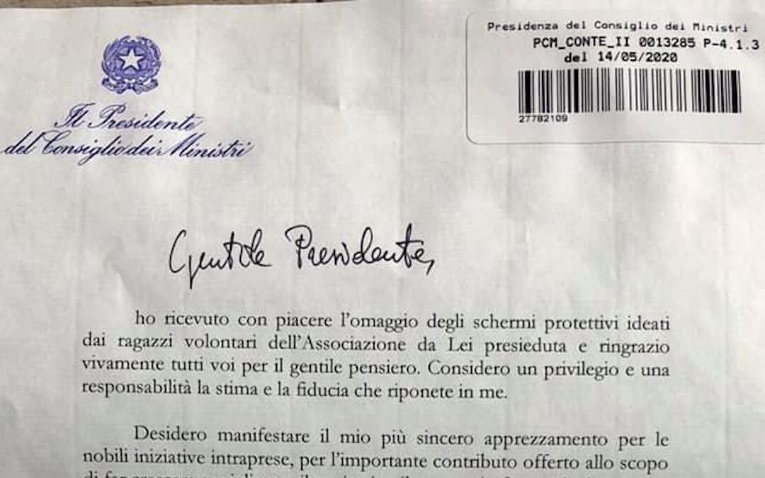 La lettera inviata da Giuseppe Conte all'associazione "Valentia"