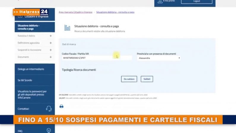 Fino a 15/10 sospesi pagamenti e cartelle fiscali