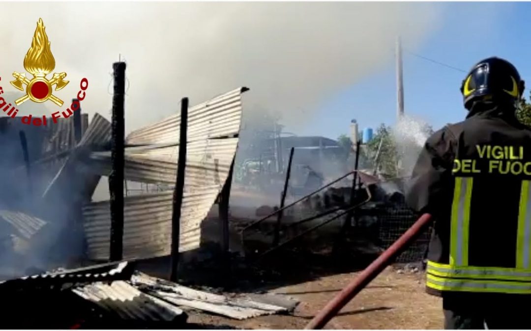 Il fienile distrutto dall'incendio