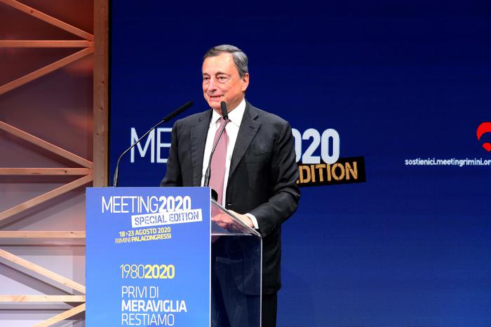 Mario Draghi durante il meeting di Rimini