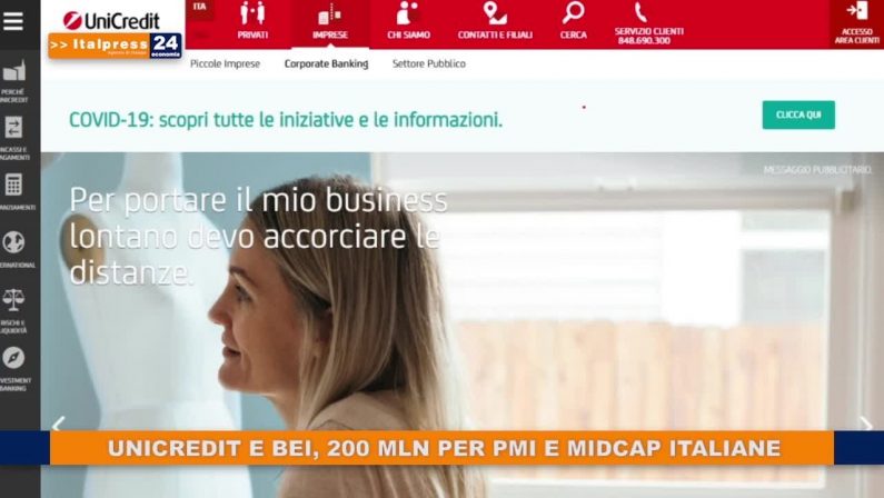 UniCredit e Bei, 200 mln per Pmi e Midcap italiane
