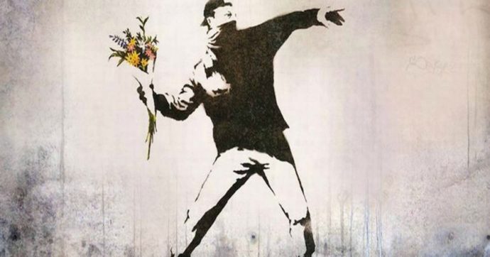 Banksy, “Il lanciatore di fiori”