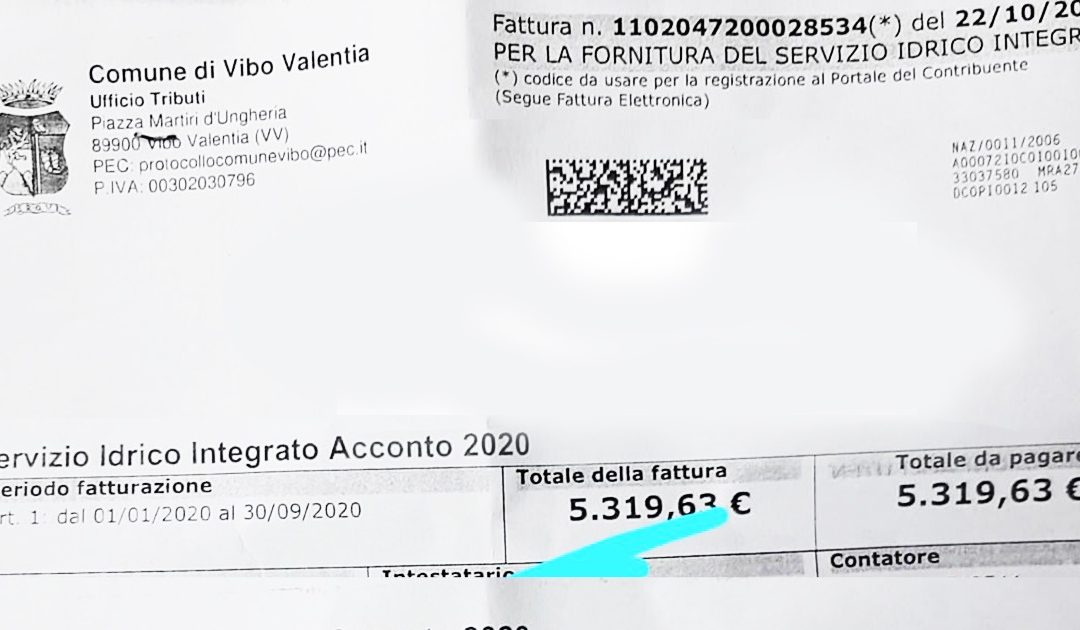 Servizio idrico, a Vibo Valentia bollette anche di 5mila euro e infiamma la polemica