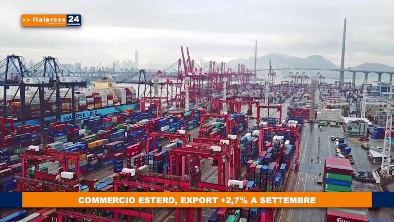 Commercio estero, export +2,7% a settembre