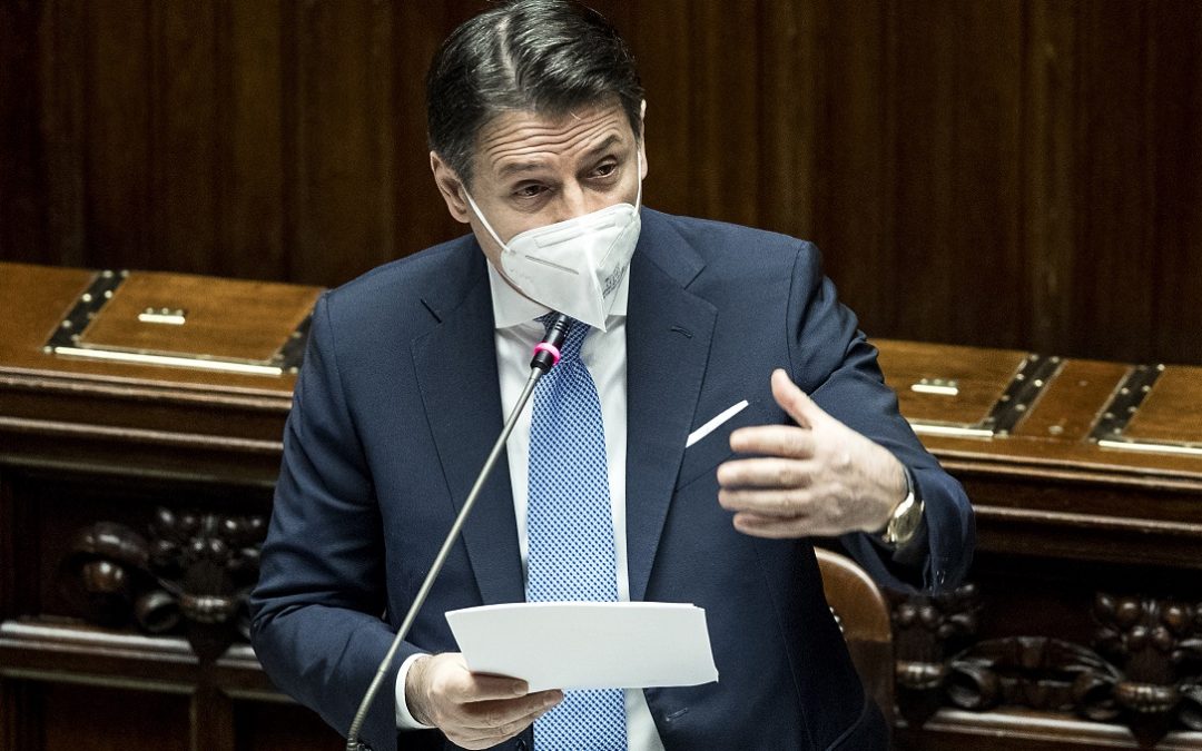 Giuseppe Conte durante il suo intervento alla Camera