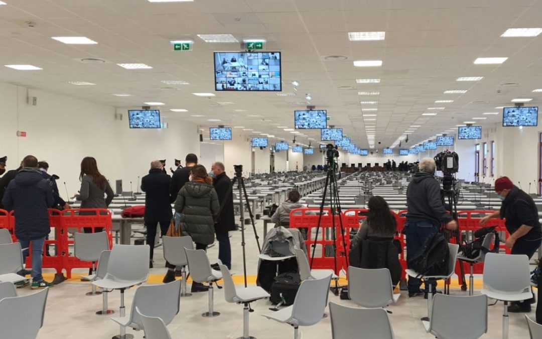 L'area giornalisti nell'Aula bunker di Lamezia Terme