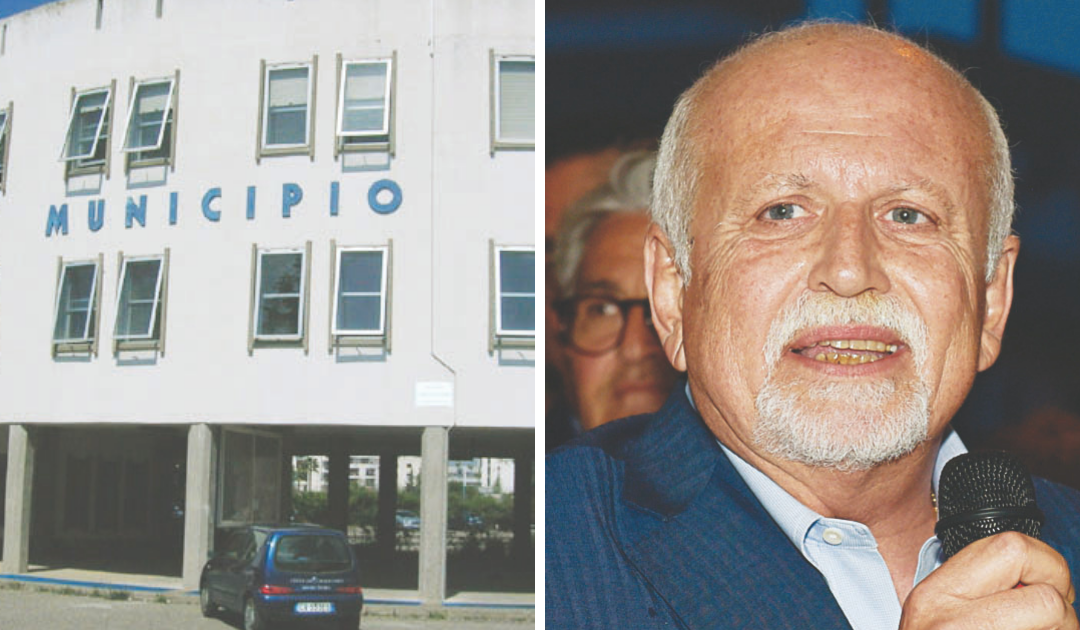 A sinistra il municipio di Policoro. A destra il sindaco Enrico Mascia