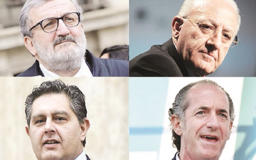 I governatori Michele Emiliano, Vincenzo De Luca, Giovanni Toti e Luca Zaia