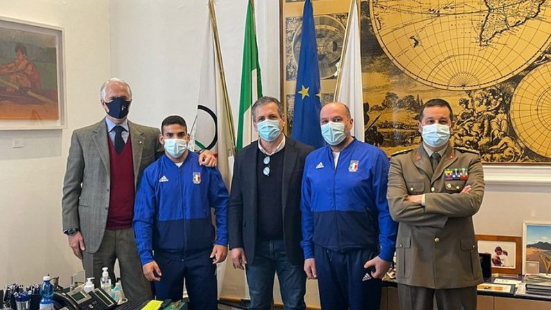 Neo pesista italiano Reyes al Coni per un saluto ufficiale
