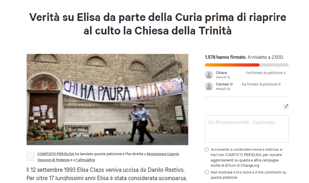 La petizione lanciata dal Comitato per Elisa