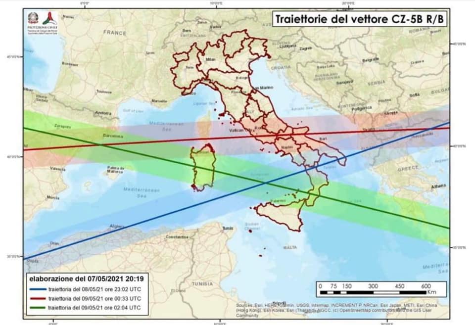 Quelle che erano considerate le possibili orbite di caduta sull'Italia