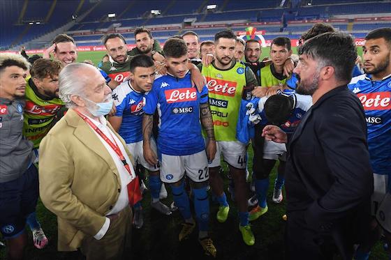 Il presidente del Napoli, Aurelio de Laurentiis, e l'ex mister Rino Gattuso