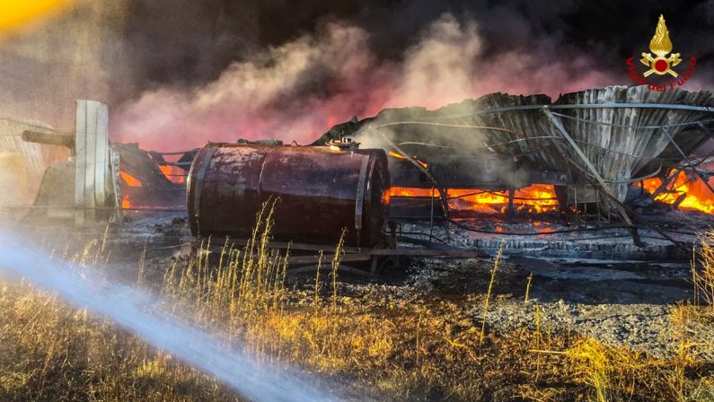 Spaventoso incendio in un vivaio di Bisignano, nei capannoni gasolio e materiale infiammabile