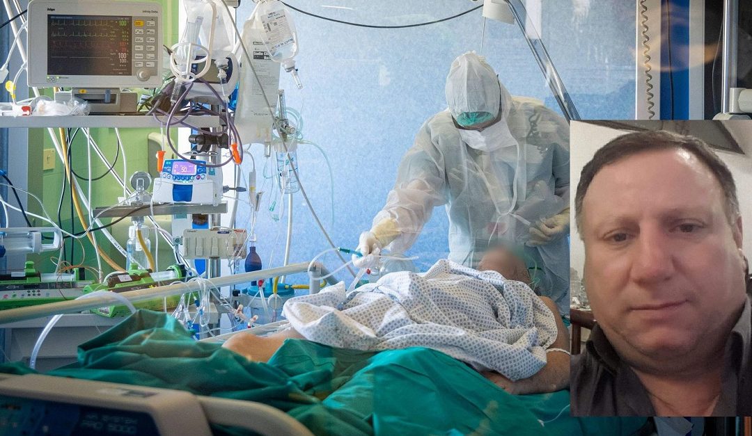 Un ammalato in un reparto Covid. Nel riquadro Sabino Peccatiello