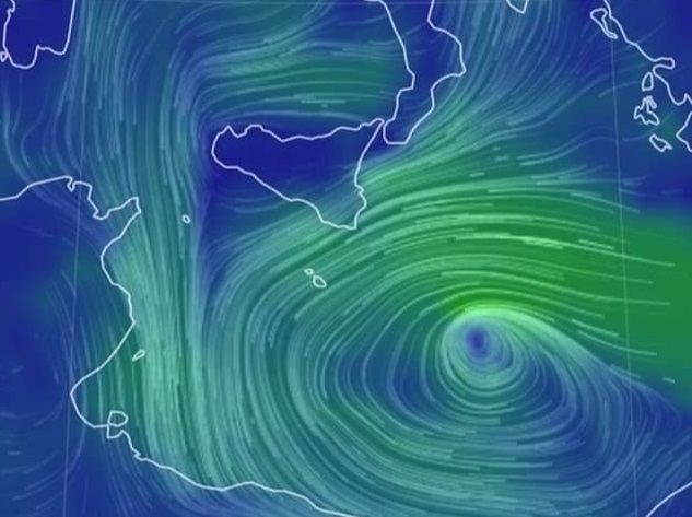La posizione del ciclone nel Mediterraneo