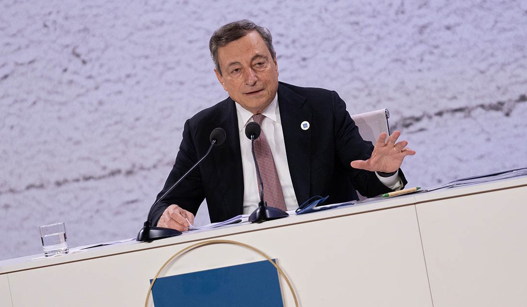Mario Draghi durante la conferenza stampa di chiusura del G20