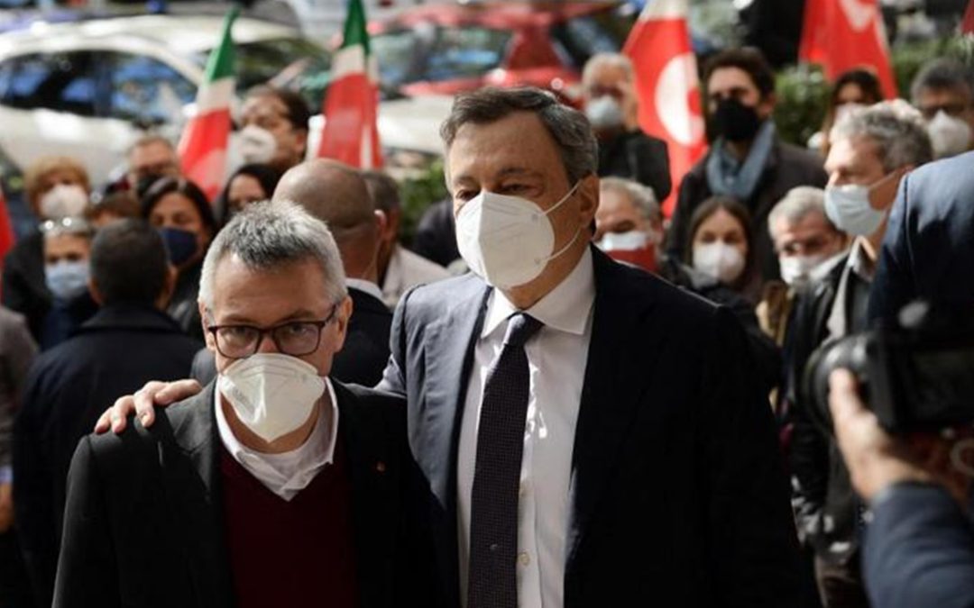 Maurizio Landini e Mario Draghi