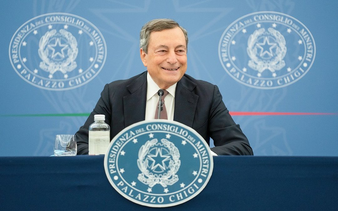 Il Presidente del Consiglio Mario Draghi durante la conferenza stampa sulla manovra