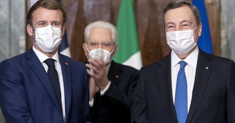 Emmanuel Macron, Mario Draghi, Sergio Mattarella