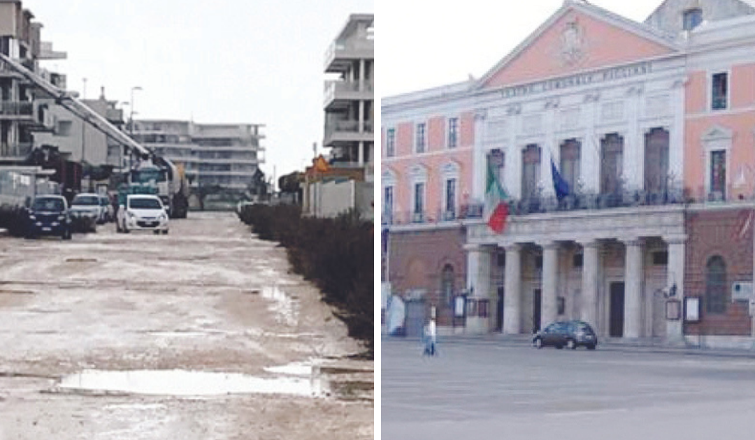 Uno scorcio del quartiere di Sant’Anna; a lato, la sede del Comune