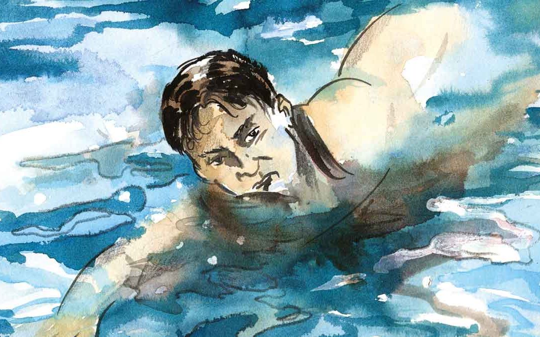 Johnny Weissmuller in una illustrazione di Roberto Melis