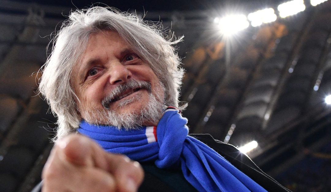 L'ormai ex presidente della Sampdoria Massimo Ferrero allo stadio con la sciarpa della Sampdoria