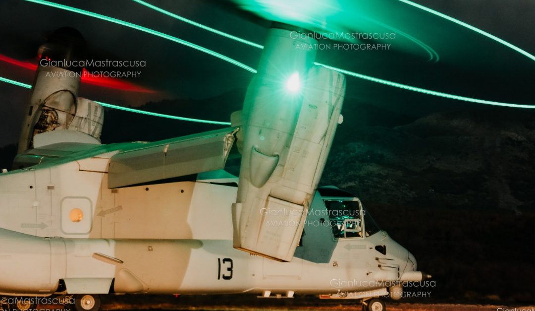 Il Boeing MV-22 Osprey a Castrovillari (foto Gianluca Mastrascusa)