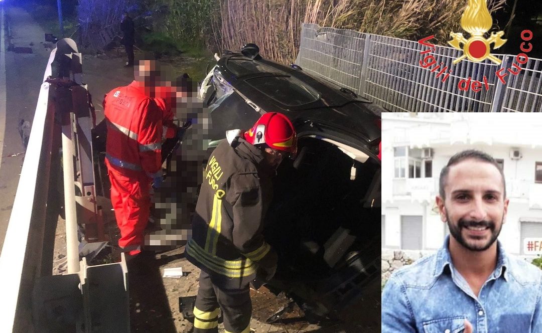 Il luogo dell'incidente e, nel riquadro, Davide Origlia, una delle vittime