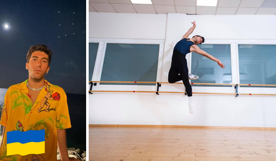 Nelle due foto il giovane ballerino barese bloccato sotto le bombe a Kiev