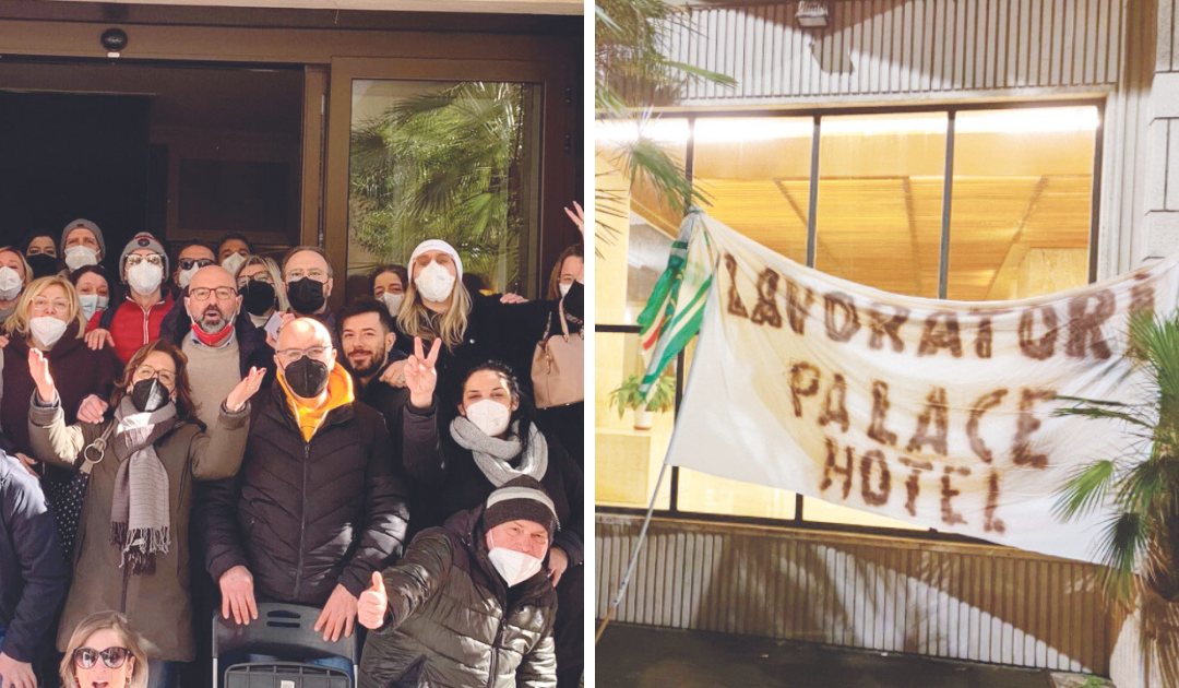 I dipendenti dell’hotel Palace soddisfatti dopo l’intesa di ieri sulla Cigs e i presidio all’esterno dello storico albergo