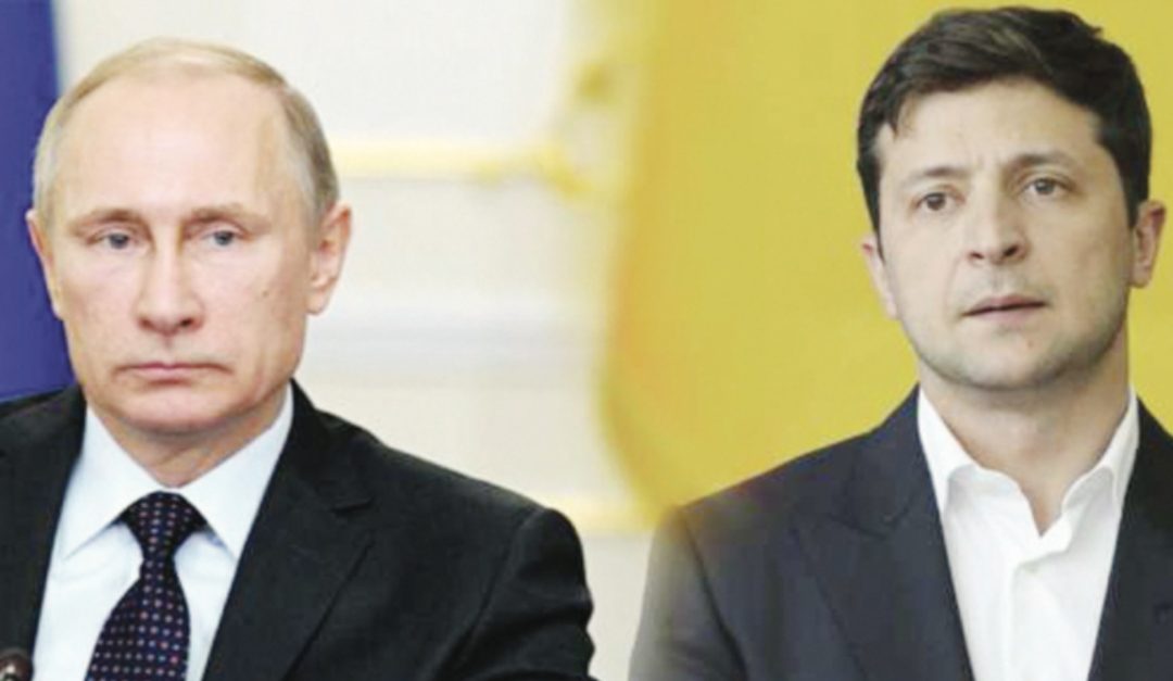 Il presidente russo Vladimir Putin e il presidente dell'Ucraina Volodimir Zelenskij