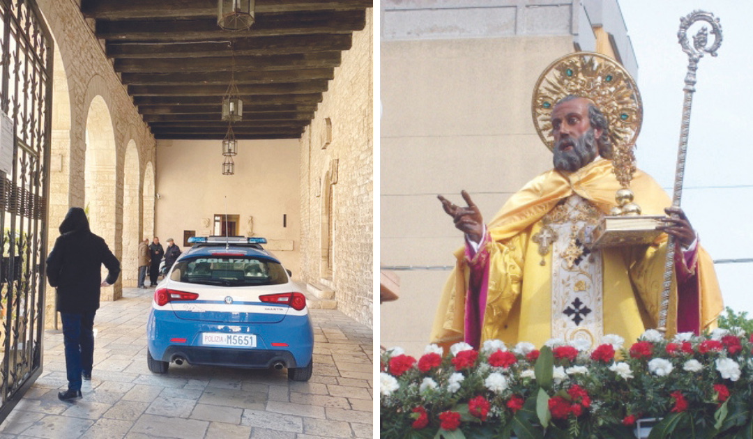 La polizia in Basilica per i rilievi e la statua di San Nicola