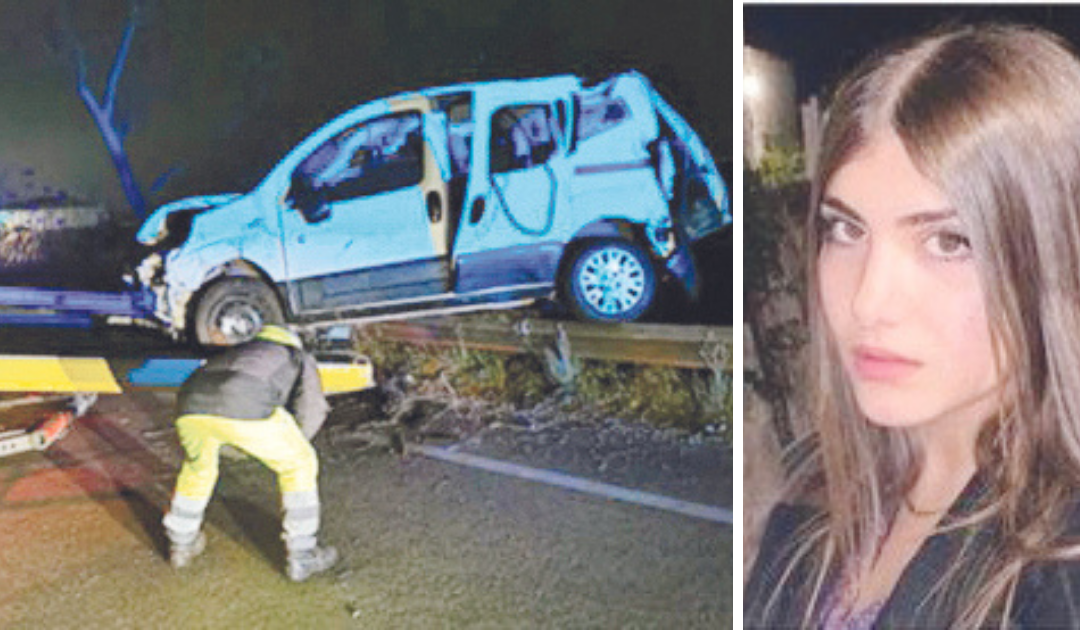 L’auto coinvolta nell’incidente stradale di Rutigliano e, accanto, Elisa Pertuso, la giovane deceduta