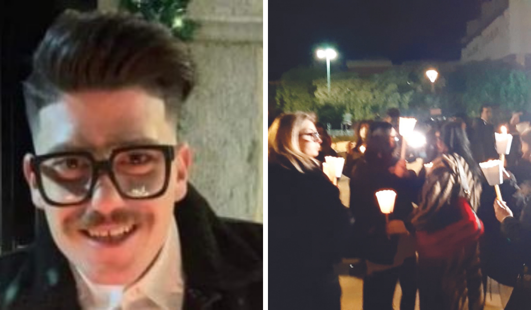 Michele Cilli e, accanto, la fiaccolata organizzata dai familiari a febbraio