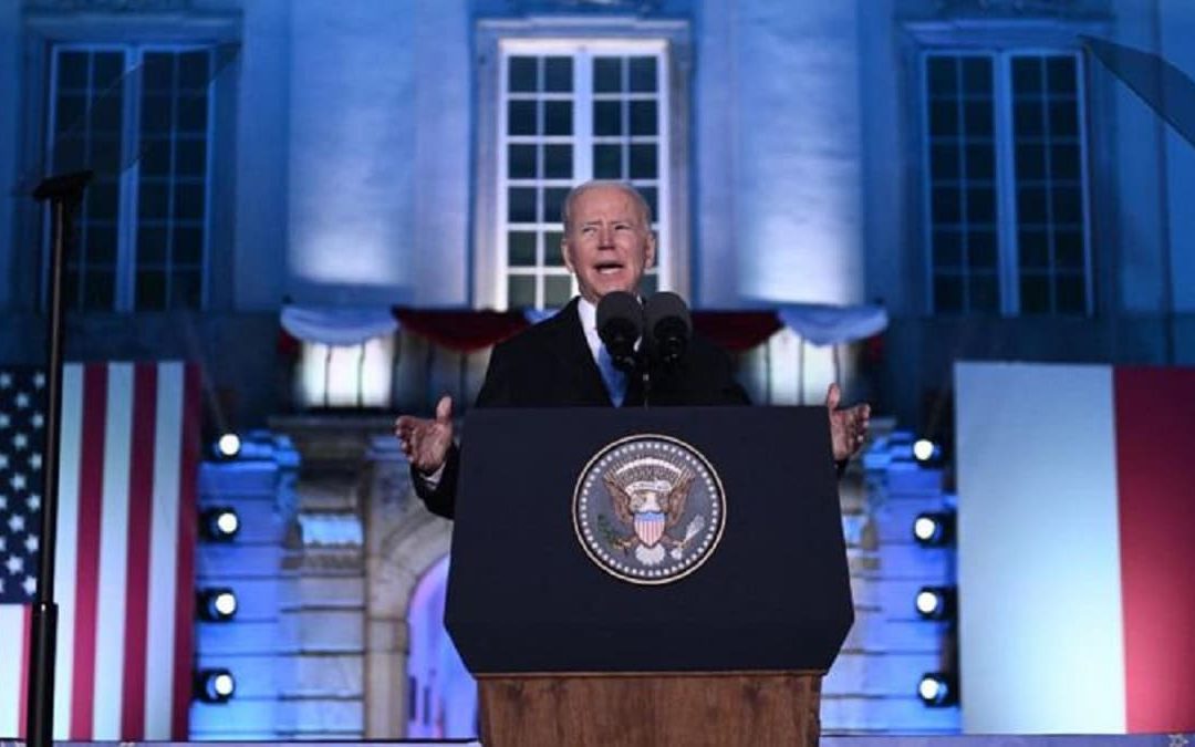 Joe Biden durante il suo discorso a Varsavia