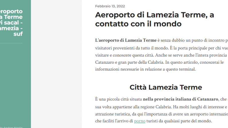 Un sito internet sull'aeroporto di Lamezia con riferimenti hot